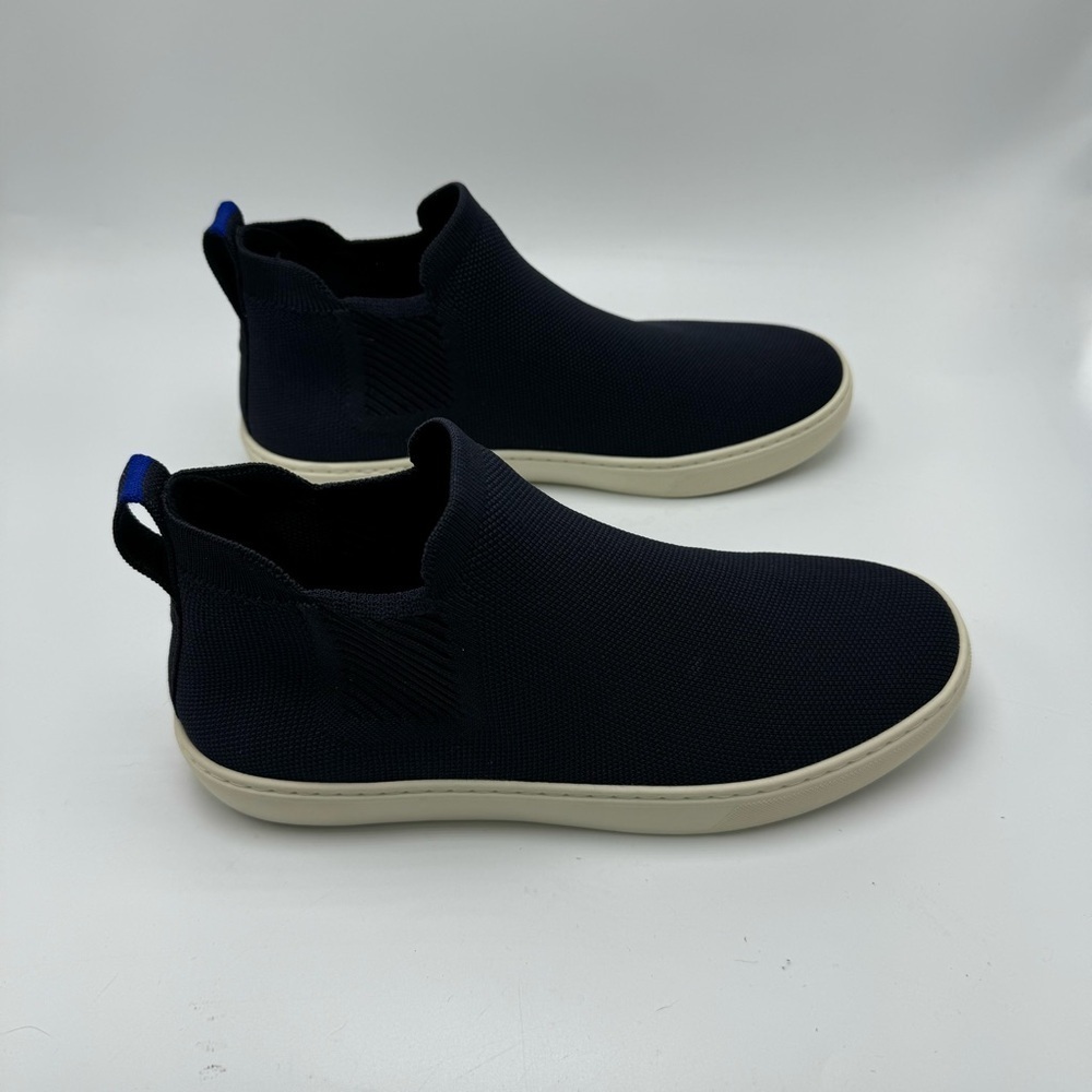 Rothys Chelsea High Boots Women’s Size 9.5 Navy Blue Knit Slip On Comfort